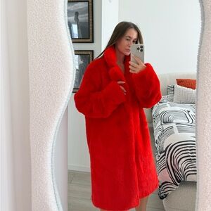 Red Faux Fur Peacoat - Women's Plush Oversized Coat